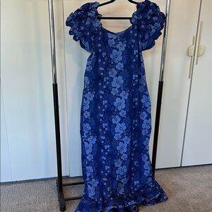 Hawaiian Floral Blue Maxi Dress